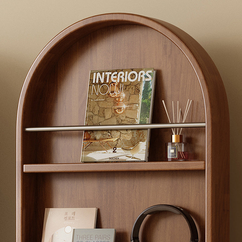Modern Mid-Century Rubberwood Solid Wood Plywood Stainless Steel Ellipse Bookshelf 360° Rotating Full-Length Mirror For Living Room