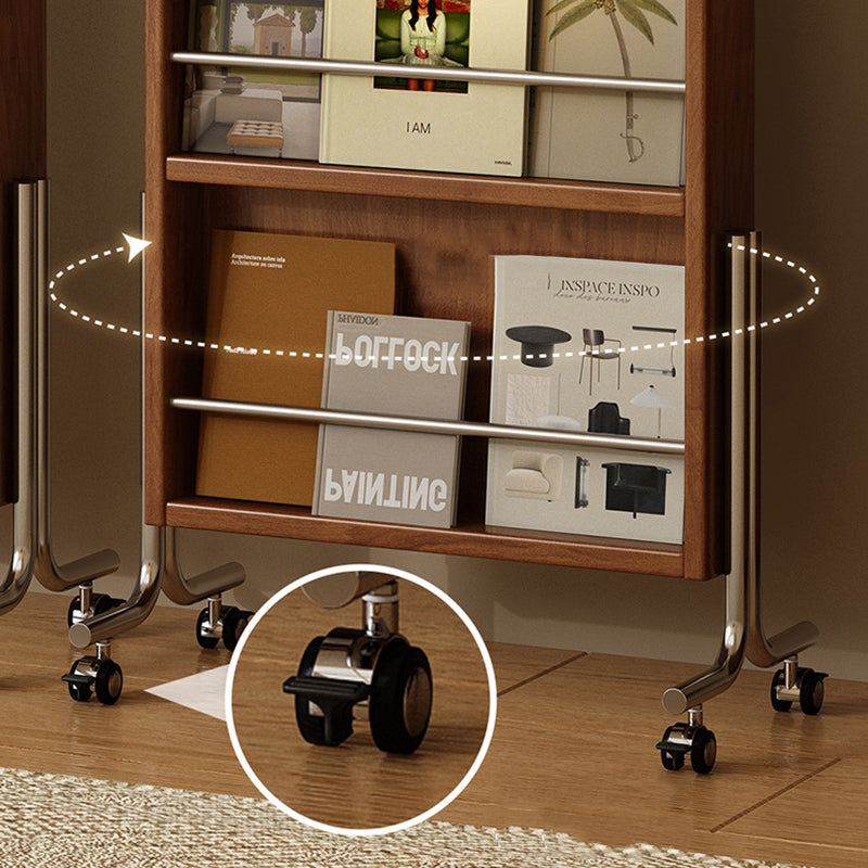 Modern Mid-Century Rubberwood Solid Wood Plywood Stainless Steel Ellipse Bookshelf 360° Rotating Full-Length Mirror For Living Room