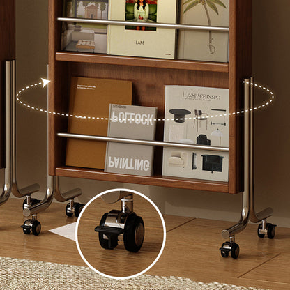 Modern Mid-Century Rubberwood Solid Wood Plywood Stainless Steel Ellipse Bookshelf 360° Rotating Full-Length Mirror For Living Room