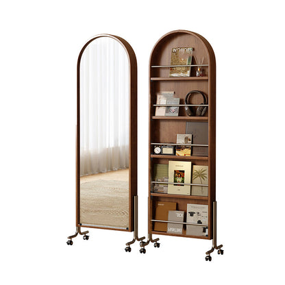 Modern Mid-Century Rubberwood Solid Wood Plywood Stainless Steel Ellipse Bookshelf 360° Rotating Full-Length Mirror For Living Room