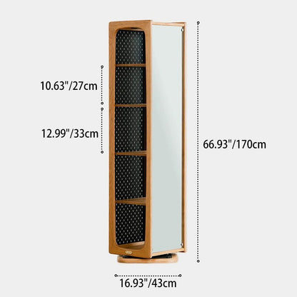 Contemporary Nordic Cherry Wood Iron Square Display Rack 5-Tier Swivel Full-Length Mirror Side Pegboard Storage For Living Room
