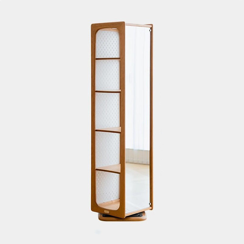 Contemporary Nordic Cherry Wood Iron Square Display Rack 5-Tier Swivel Full-Length Mirror Side Pegboard Storage For Living Room