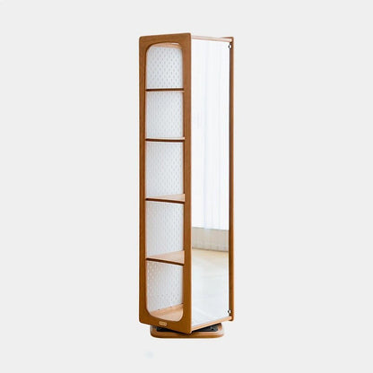 Contemporary Nordic Cherry Wood Iron Square Display Rack 5-Tier Swivel Full-Length Mirror Side Pegboard Storage For Living Room