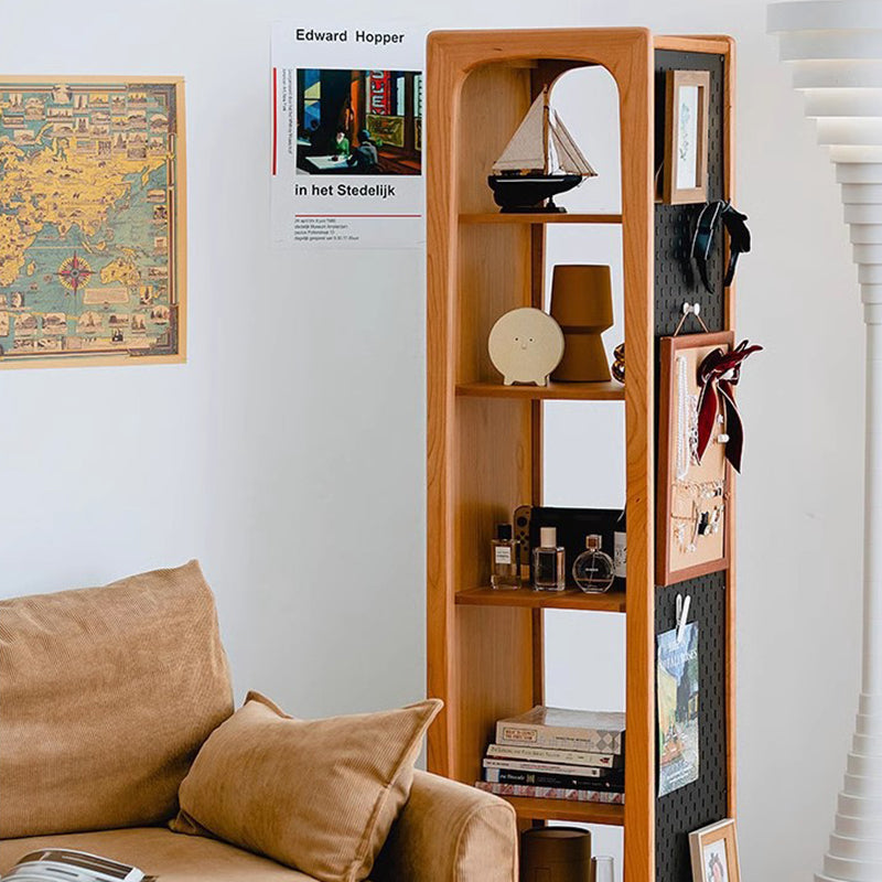 Contemporary Nordic Cherry Wood Iron Square Display Rack 5-Tier Swivel Full-Length Mirror Side Pegboard Storage For Living Room