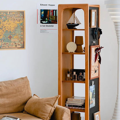 Contemporary Nordic Cherry Wood Iron Square Display Rack 5-Tier Swivel Full-Length Mirror Side Pegboard Storage For Living Room