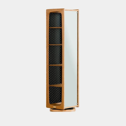 Contemporary Nordic Cherry Wood Iron Square Display Rack 5-Tier Swivel Full-Length Mirror Side Pegboard Storage For Living Room