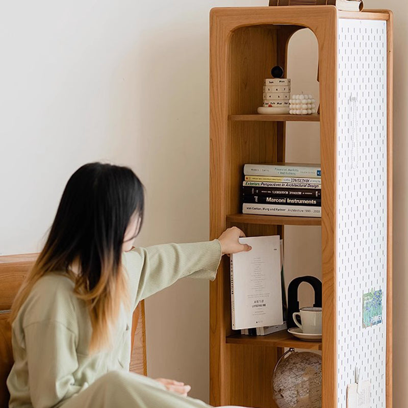Contemporary Nordic Cherry Wood Iron Square Display Rack 5-Tier Swivel Full-Length Mirror Side Pegboard Storage For Living Room