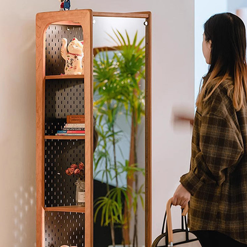 Contemporary Nordic Cherry Wood Iron Square Display Rack 5-Tier Swivel Full-Length Mirror Side Pegboard Storage For Living Room