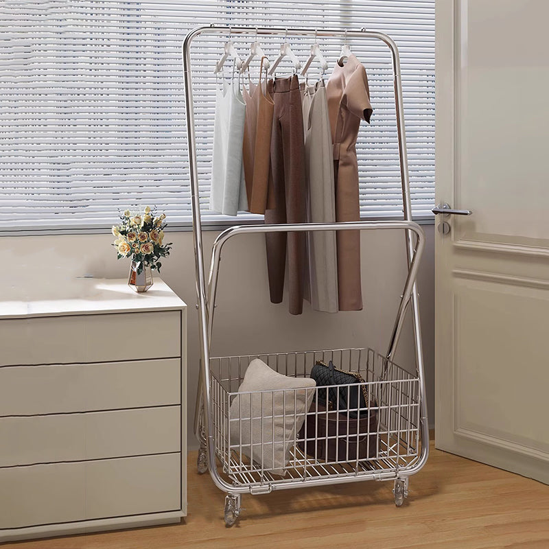 Modern Minimalist Carbon Steel Rectangular Hall Tree 1-Cabinet Movable Foldable For Bedroom & Entryway