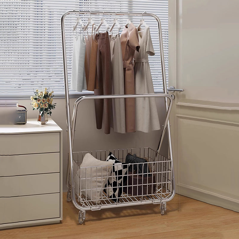 Modern Minimalist Carbon Steel Rectangular Hall Tree 1-Cabinet Movable Foldable For Bedroom & Entryway