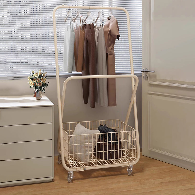 Modern Minimalist Carbon Steel Rectangular Hall Tree 1-Cabinet Movable Foldable For Bedroom & Entryway