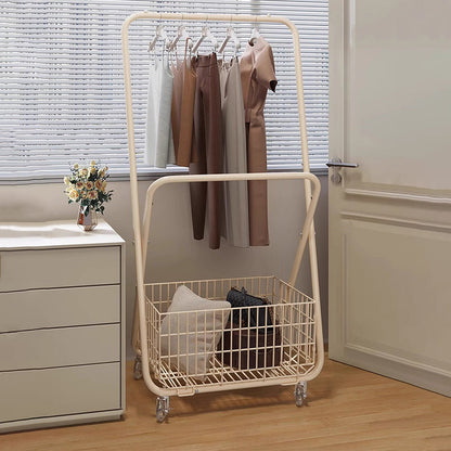 Modern Minimalist Carbon Steel Rectangular Hall Tree 1-Cabinet Movable Foldable For Bedroom & Entryway