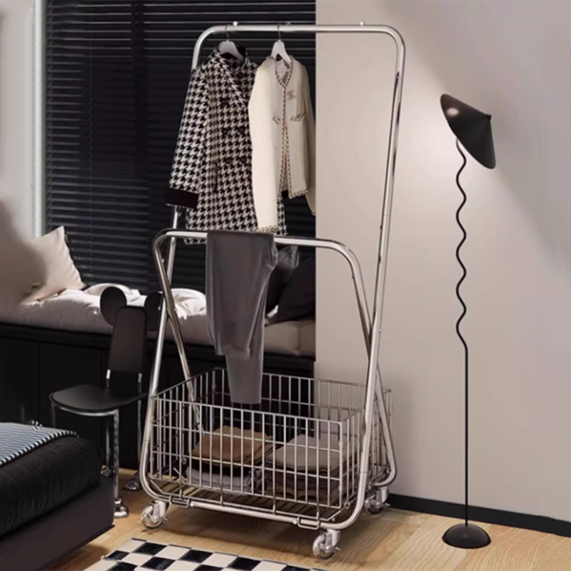 Modern Minimalist Carbon Steel Rectangular Hall Tree 1-Cabinet Movable Foldable For Bedroom & Entryway