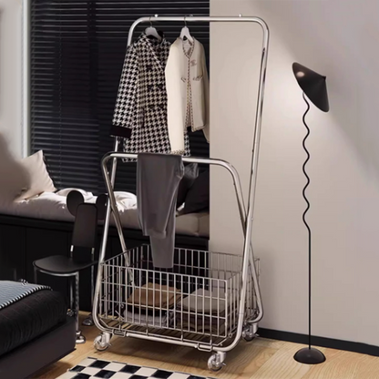 Modern Minimalist Carbon Steel Rectangular Hall Tree 1-Cabinet Movable Foldable For Bedroom & Entryway