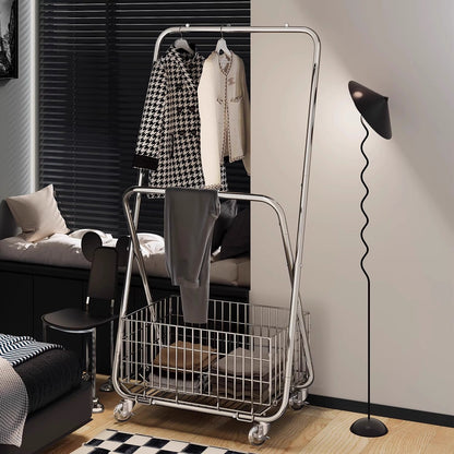 Modern Minimalist Carbon Steel Rectangular Hall Tree 1-Cabinet Movable Foldable For Bedroom & Entryway