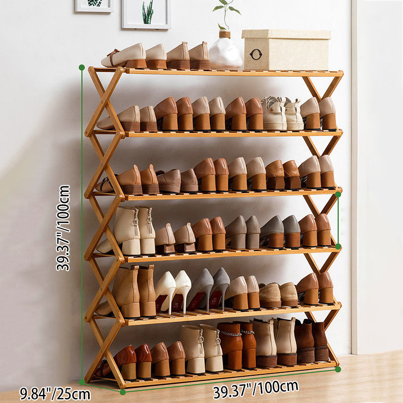 Modern Minimalist Nan Bamboo Rectangular Shoe Storage 6-Tier Foldable For Entryway