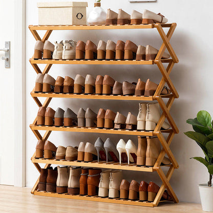 Modern Minimalist Nan Bamboo Rectangular Shoe Storage 6-Tier Foldable For Entryway