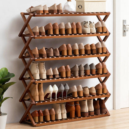 Modern Minimalist Nan Bamboo Rectangular Shoe Storage 6-Tier Foldable For Entryway