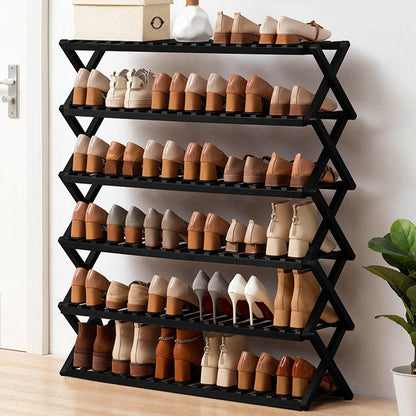 Modern Minimalist Nan Bamboo Rectangular Shoe Storage 6-Tier Foldable For Entryway
