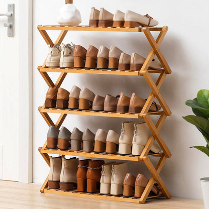 Modern Minimalist Nan Bamboo Rectangular Shoe Storage 6-Tier Foldable For Entryway