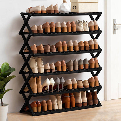 Modern Minimalist Nan Bamboo Rectangular Shoe Storage 6-Tier Foldable For Entryway