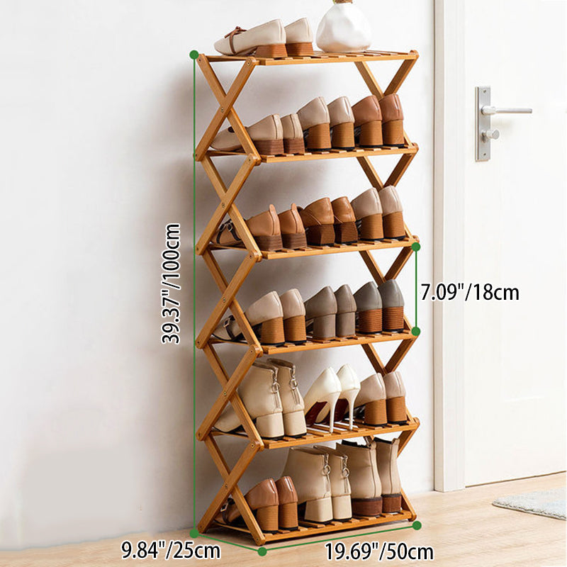 Modern Minimalist Nan Bamboo Rectangular Shoe Storage 6-Tier Foldable For Entryway