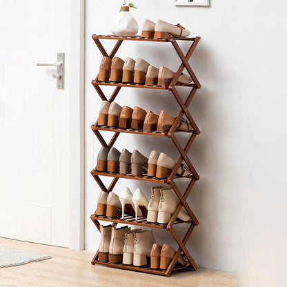 Modern Minimalist Nan Bamboo Rectangular Shoe Storage 6-Tier Foldable For Entryway