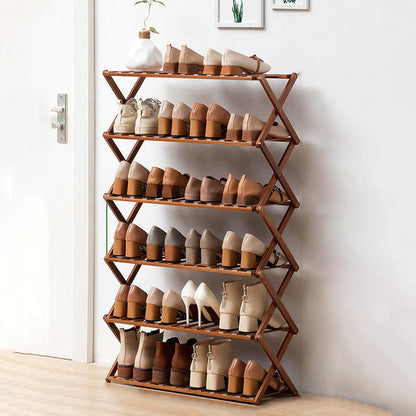 Modern Minimalist Nan Bamboo Rectangular Shoe Storage 6-Tier Foldable For Entryway