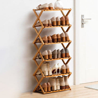 Modern Minimalist Nan Bamboo Rectangular Shoe Storage 6-Tier Foldable For Entryway