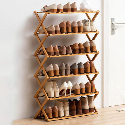 Modern Minimalist Nan Bamboo Rectangular Shoe Storage 6-Tier Foldable For Entryway