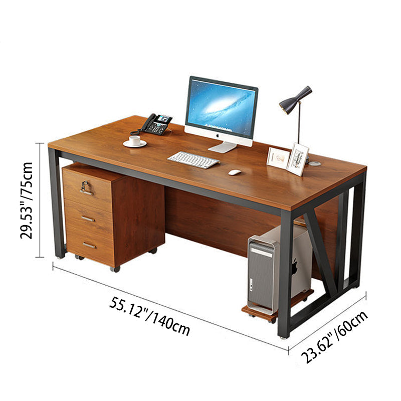 Modern Minimalist Particle Board Iron Rectangular Desks Movable 3-Drawer Storage For Home Office