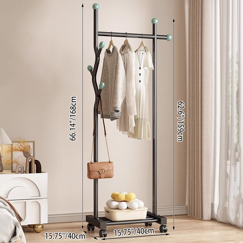 Modern Minimalist Iron Square Rectangular Movable Hall Tree 1-Drawer For Bedroom & Entryway