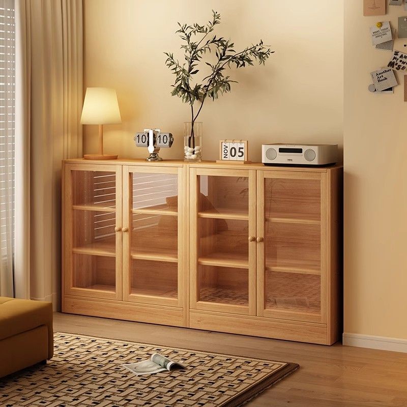 Modern Minimalist Pine Wood Acrylic Rectangular Storage Cabinet 3-Tier For Living Room