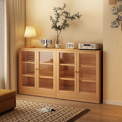 Modern Minimalist Pine Wood Acrylic Rectangular Storage Cabinet 3-Tier For Living Room