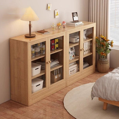 Modern Minimalist Pine Wood Acrylic Rectangular Storage Cabinet 3-Tier For Living Room