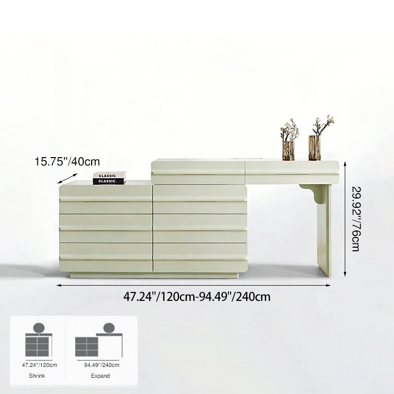Space-saving Extendable Makeup Vanity - Nordic Matcha Green MDF Solid Wood Particle Board 6 Drawers Design For Bedroom