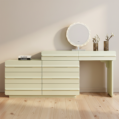 Space-saving Extendable Makeup Vanity - Nordic Matcha Green MDF Solid Wood Particle Board 6 Drawers Design For Bedroom