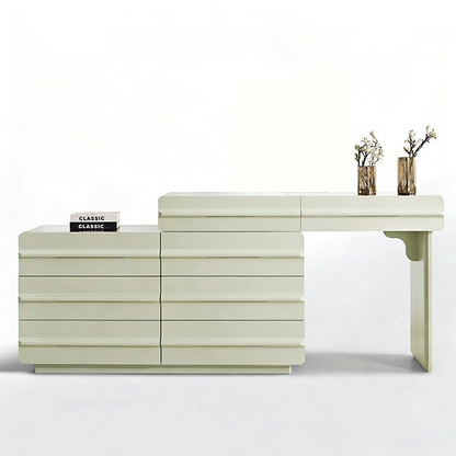 Space-saving Extendable Makeup Vanity - Nordic Matcha Green MDF Solid Wood Particle Board 6 Drawers Design For Bedroom