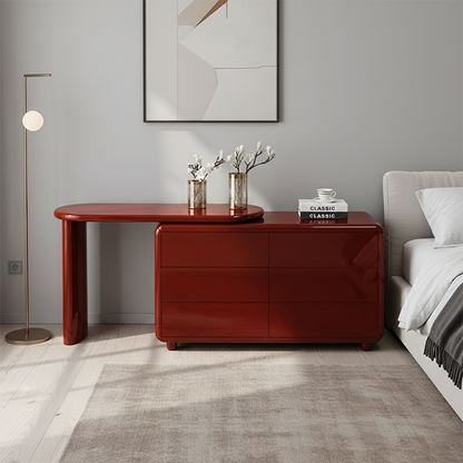 Stylish Red 6-Drawer Makeup Vanity - Nordic Design, Durable MDF & Solid Wood Particle Board For Bedroom