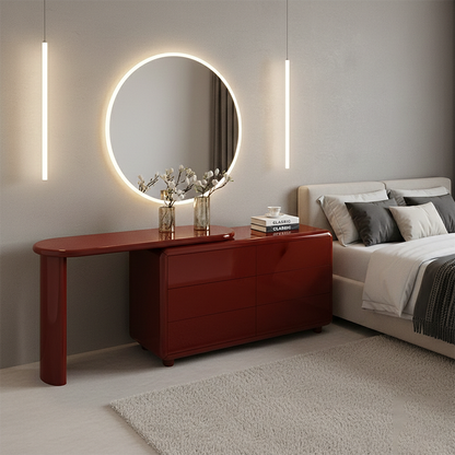 Stylish Red 6-Drawer Makeup Vanity - Nordic Design, Durable MDF & Solid Wood Particle Board For Bedroom