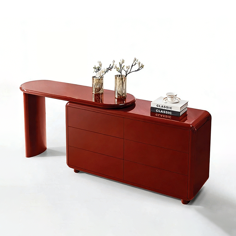 Stylish Red 6-Drawer Makeup Vanity - Nordic Design, Durable MDF & Solid Wood Particle Board For Bedroom