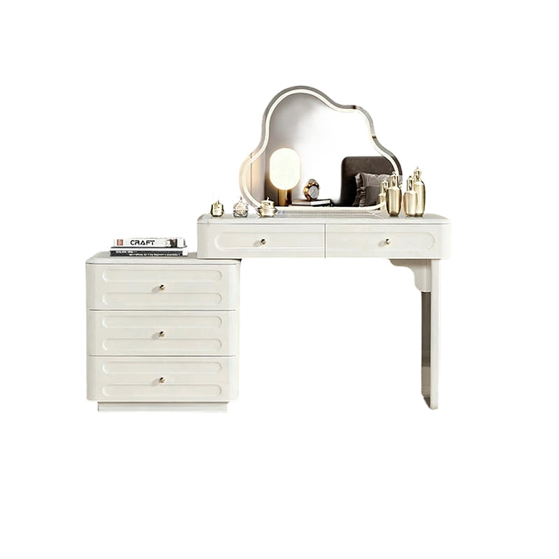 Adjustable & Sturdy Makeup Vanity - Nordic Style, White Sturdy MDF & Solid Wood Particle Board With 5 Drawers For Bedroom