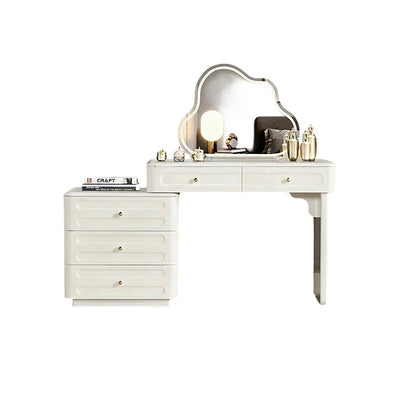 Adjustable & Sturdy Makeup Vanity - Nordic Style, White Sturdy MDF & Solid Wood Particle Board With 5 Drawers For Bedroom