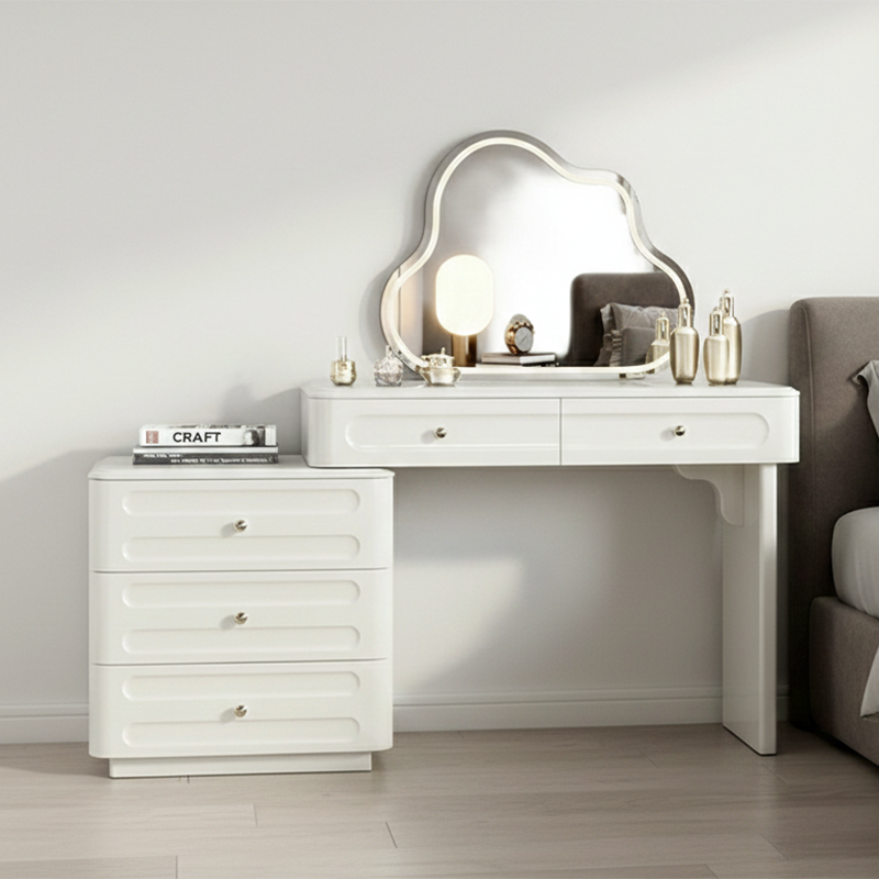 Adjustable & Sturdy Makeup Vanity - Nordic Style, White Sturdy MDF & Solid Wood Particle Board With 5 Drawers For Bedroom