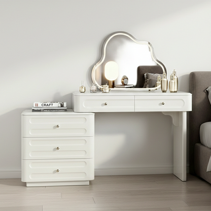 Adjustable & Sturdy Makeup Vanity - Nordic Style, White Sturdy MDF & Solid Wood Particle Board With 5 Drawers For Bedroom