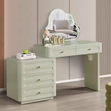 Adjustable & Sturdy Makeup Vanity - Nordic Style, White Sturdy MDF & Solid Wood Particle Board With 5 Drawers For Bedroom