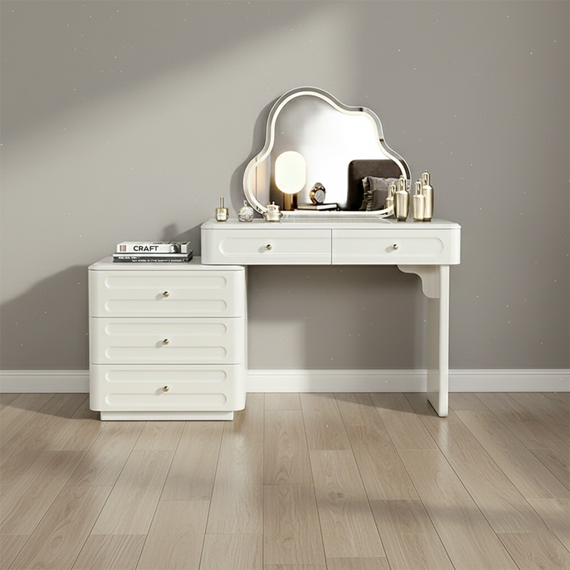 Adjustable & Sturdy Makeup Vanity - Nordic Style, White Sturdy MDF & Solid Wood Particle Board With 5 Drawers For Bedroom