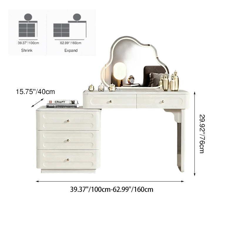 Adjustable & Sturdy Makeup Vanity - Nordic Style, White Sturdy MDF & Solid Wood Particle Board With 5 Drawers For Bedroom