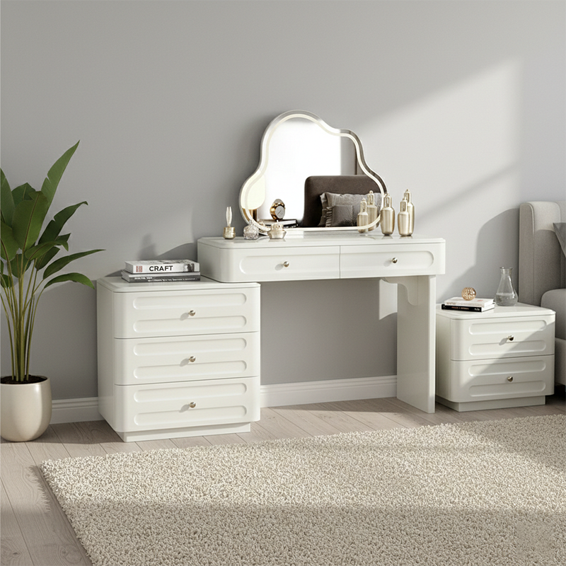 Adjustable & Sturdy Makeup Vanity - Nordic Style, White Sturdy MDF & Solid Wood Particle Board With 5 Drawers For Bedroom