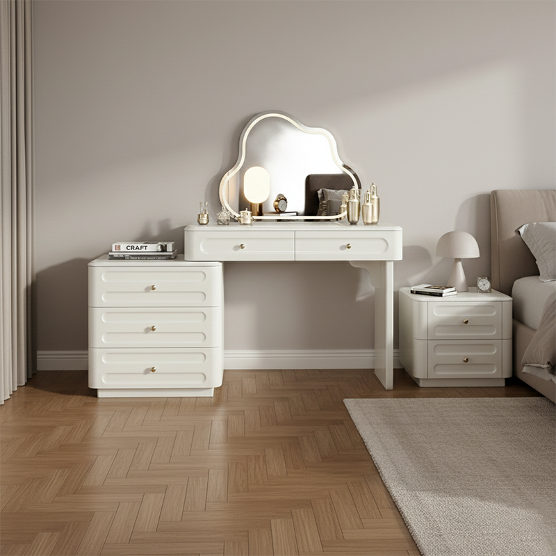Adjustable & Sturdy Makeup Vanity - Nordic Style, White Sturdy MDF & Solid Wood Particle Board With 5 Drawers For Bedroom